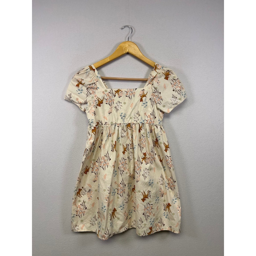 Cottagecore Disney Bambi Girls XL 14 Cream Floral Smocked Puff‎ Sleeve Dress